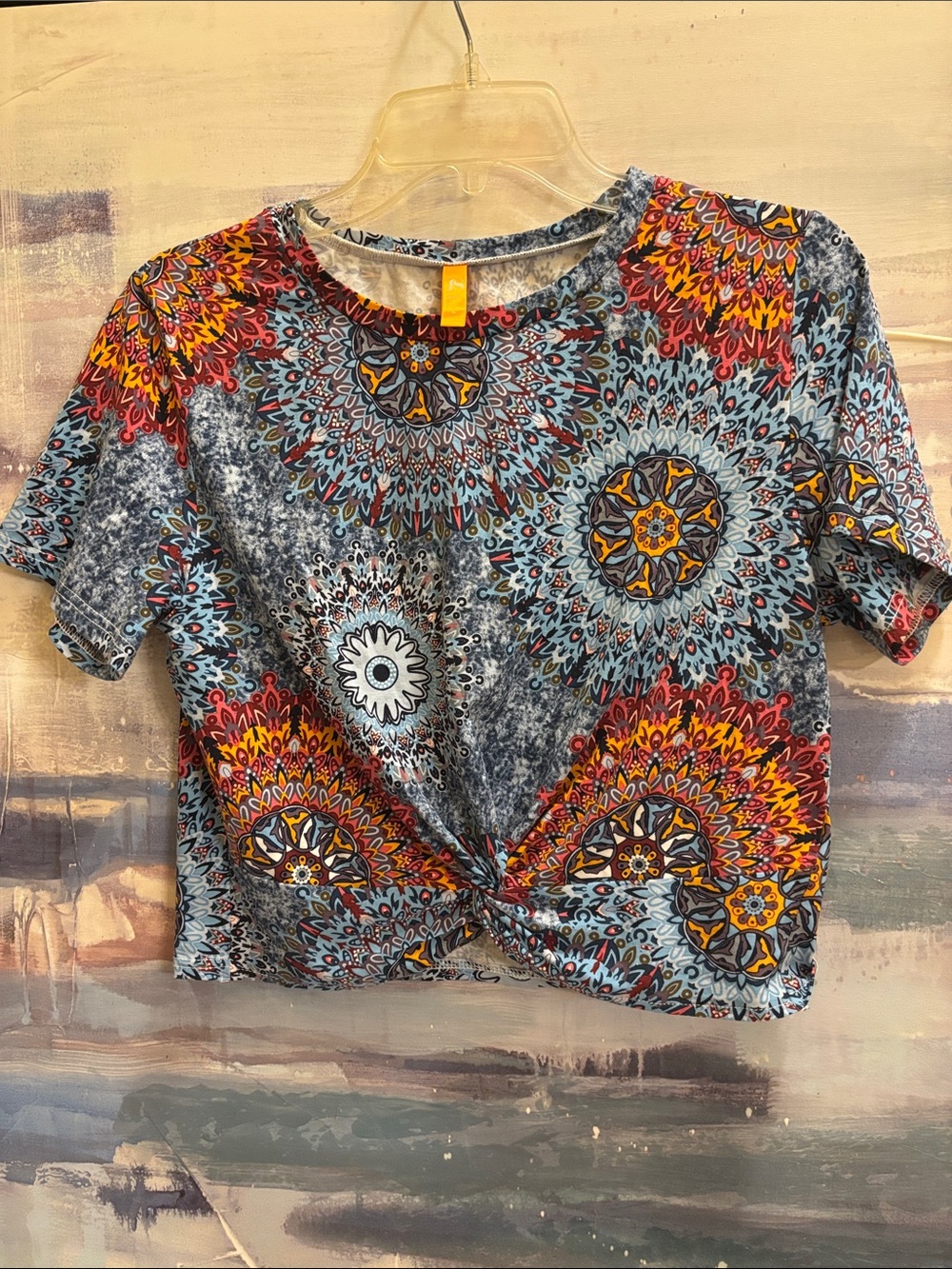 Knot-Front Mandala Crop Top - Multicolor